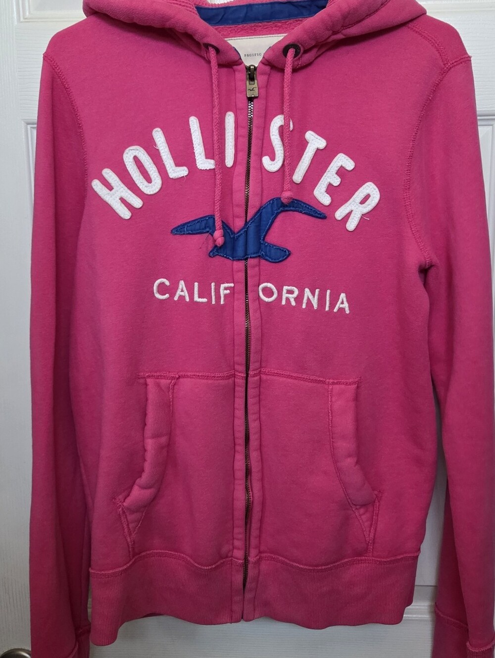 Hollister California Y2K Pink Zip-Up Hoodie with Blue Logo Surfer Girly Retro M - Picture 8 of 8